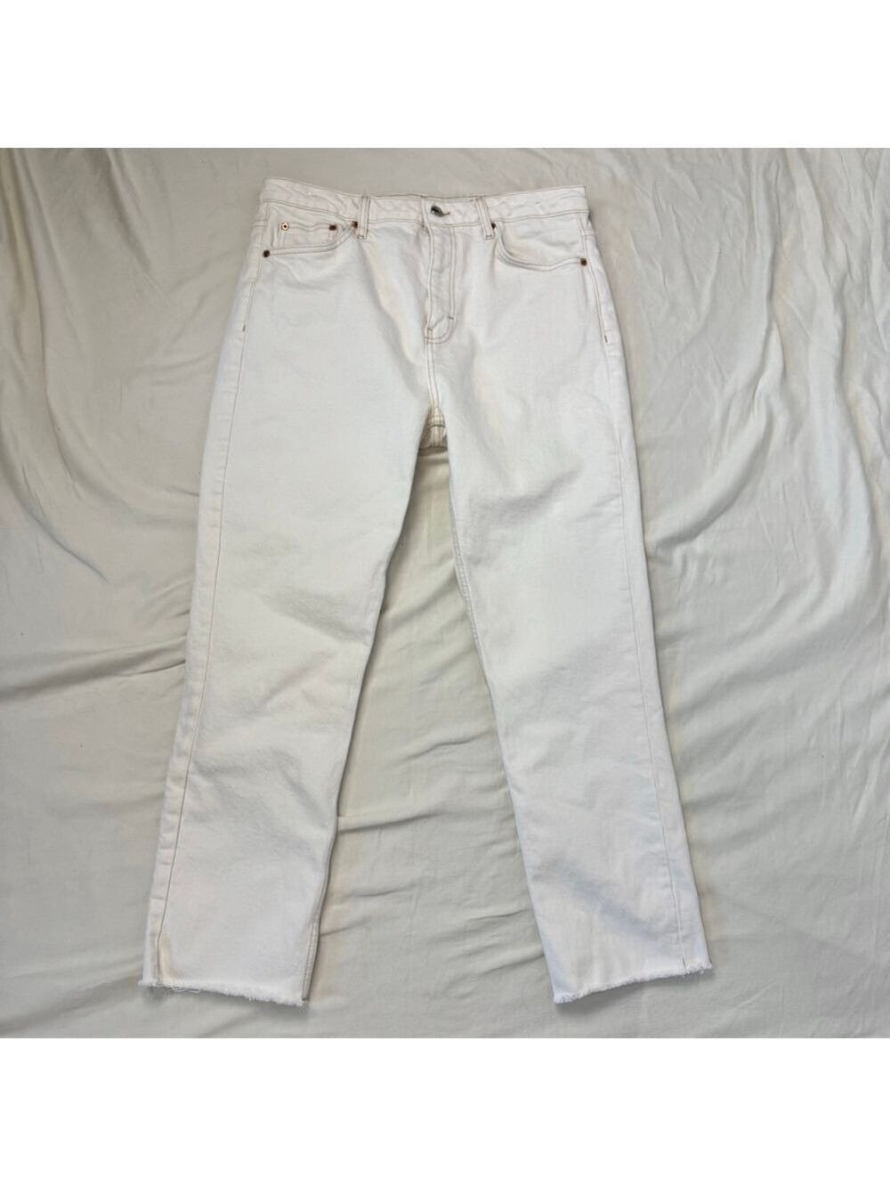 Top shop jeans White Denim Straight Raw Hem Women's 12